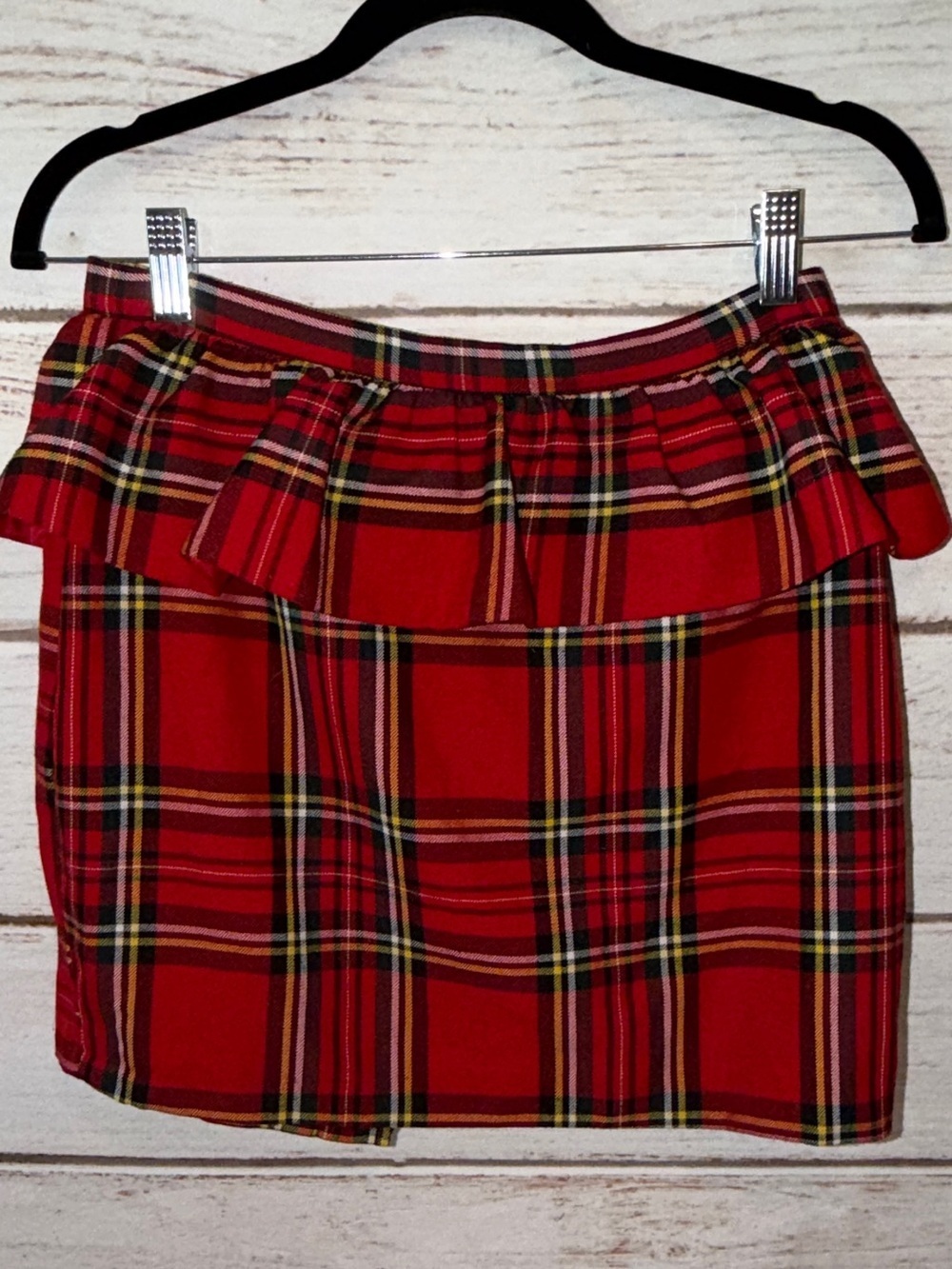 ASOS Red Plaid Mini Skirt Size US 6 Ruffle Waist Tartan Y2K Holiday